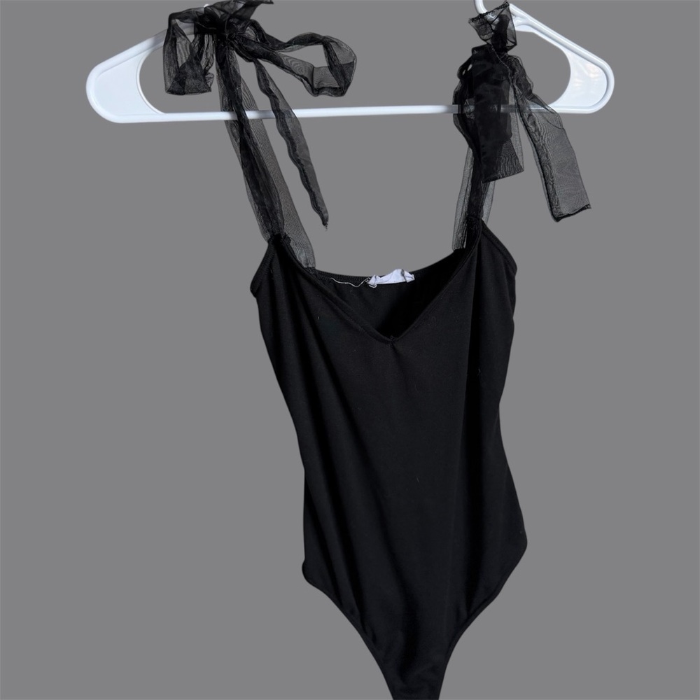 Black Bodysuit with Sheer Ribbon Straps